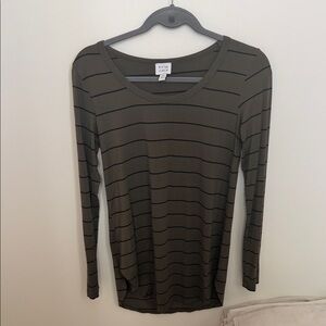 Peyton Jensen XS Olive Striped Long Sleeve Tee